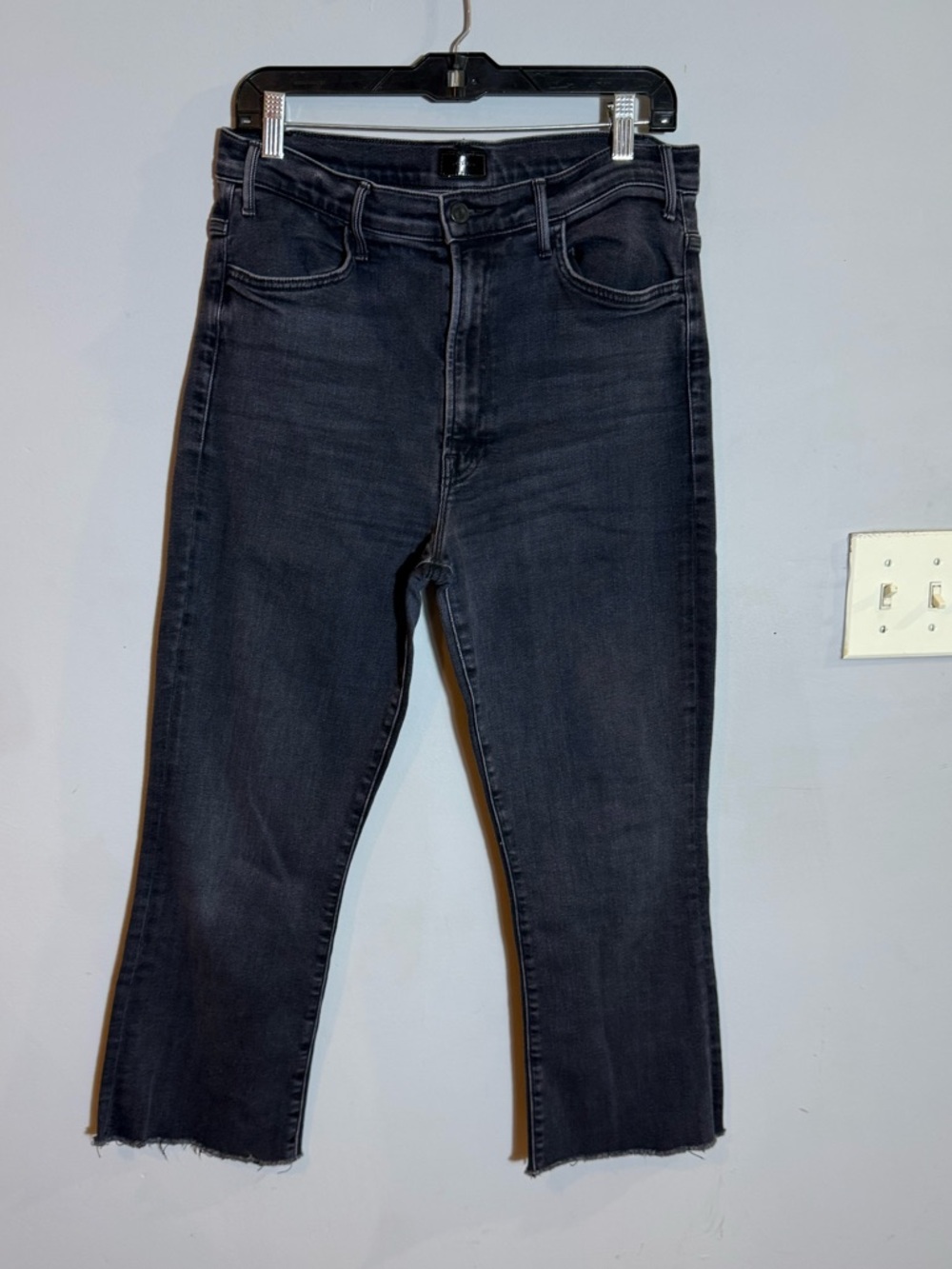 MOTHER Black Cropped High-Rise Raw Hem Jeans